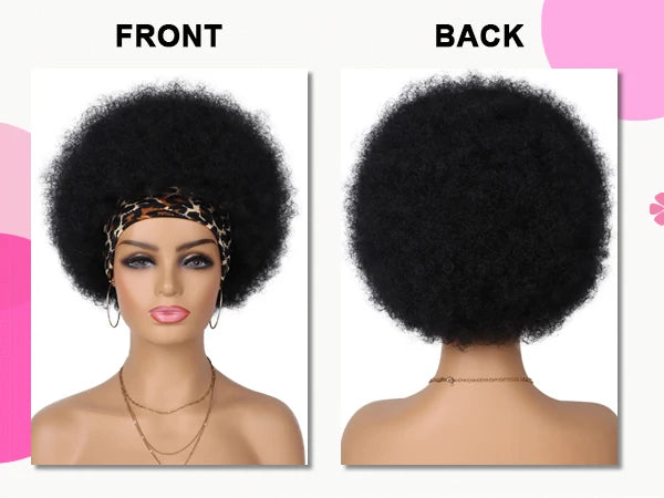 Short Kinky Curly Afro Puff Headband Wig for Daily Use - 9