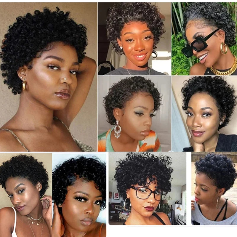 Short Afro Kinky Curly Synthetic Wig for Women - 6