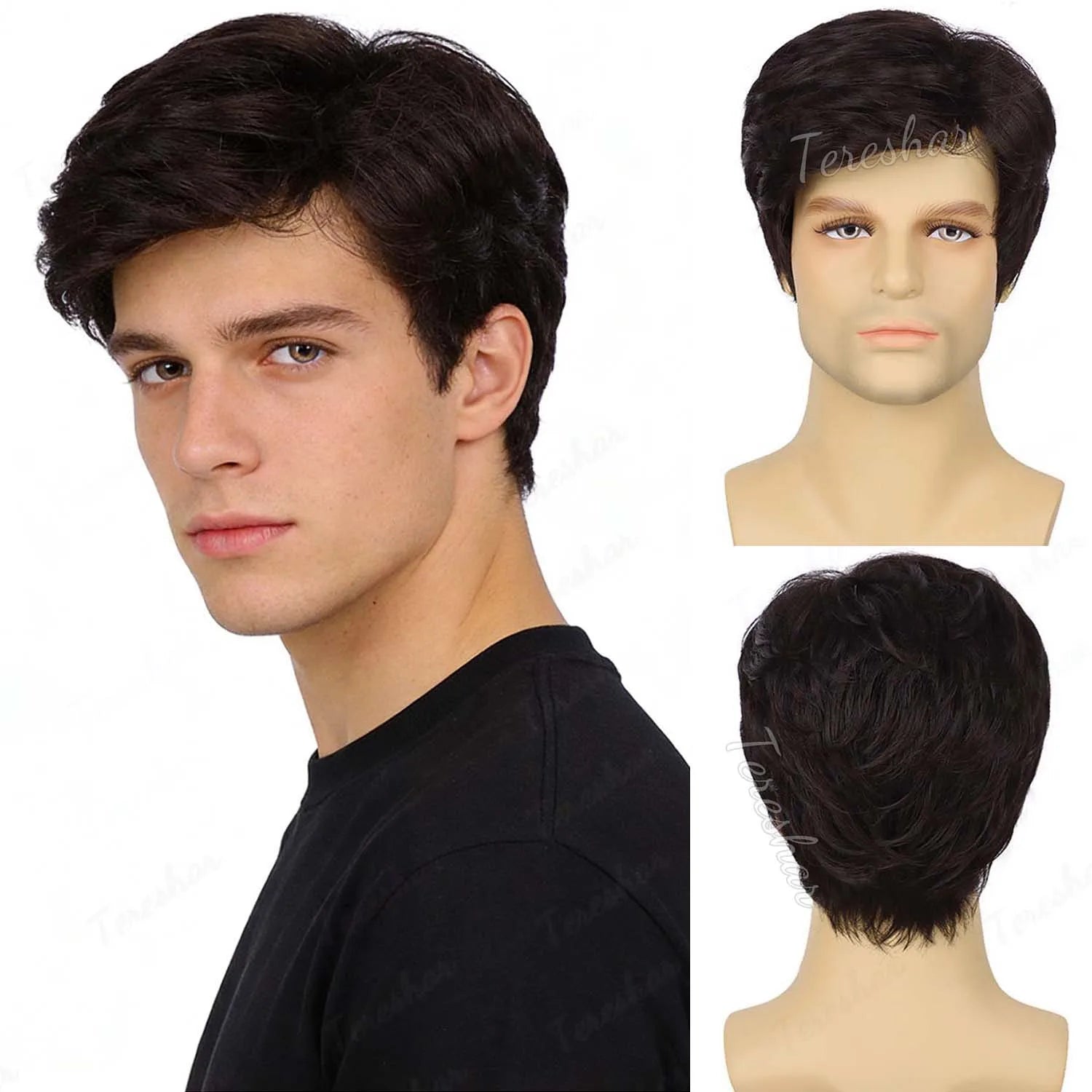 Short Grey Layered Wig for Men Costume Cosplay and Halloween Parties - 9
