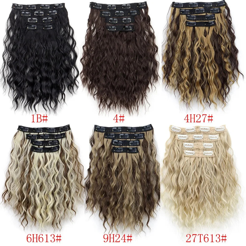 12-Inch Wavy Curly Clip-In Hair Extensions Set - 3