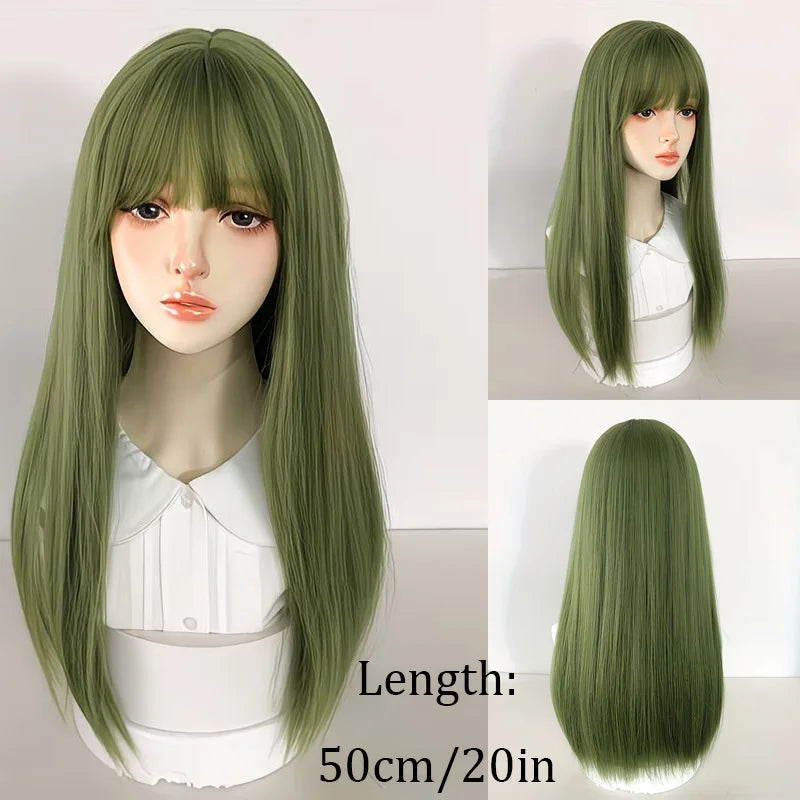20 Inch Straight Green Wig with Bangs for Parties