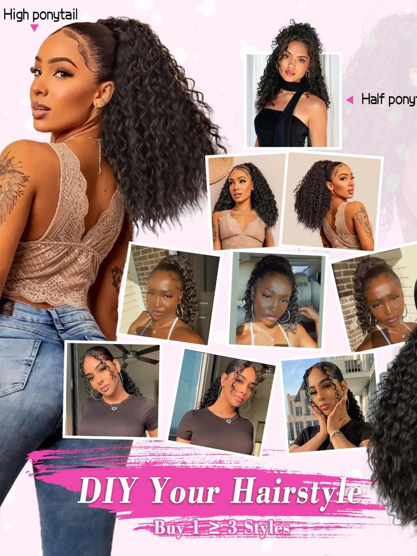 Afro Kinky Curly Drawstring Ponytail Extension - 15