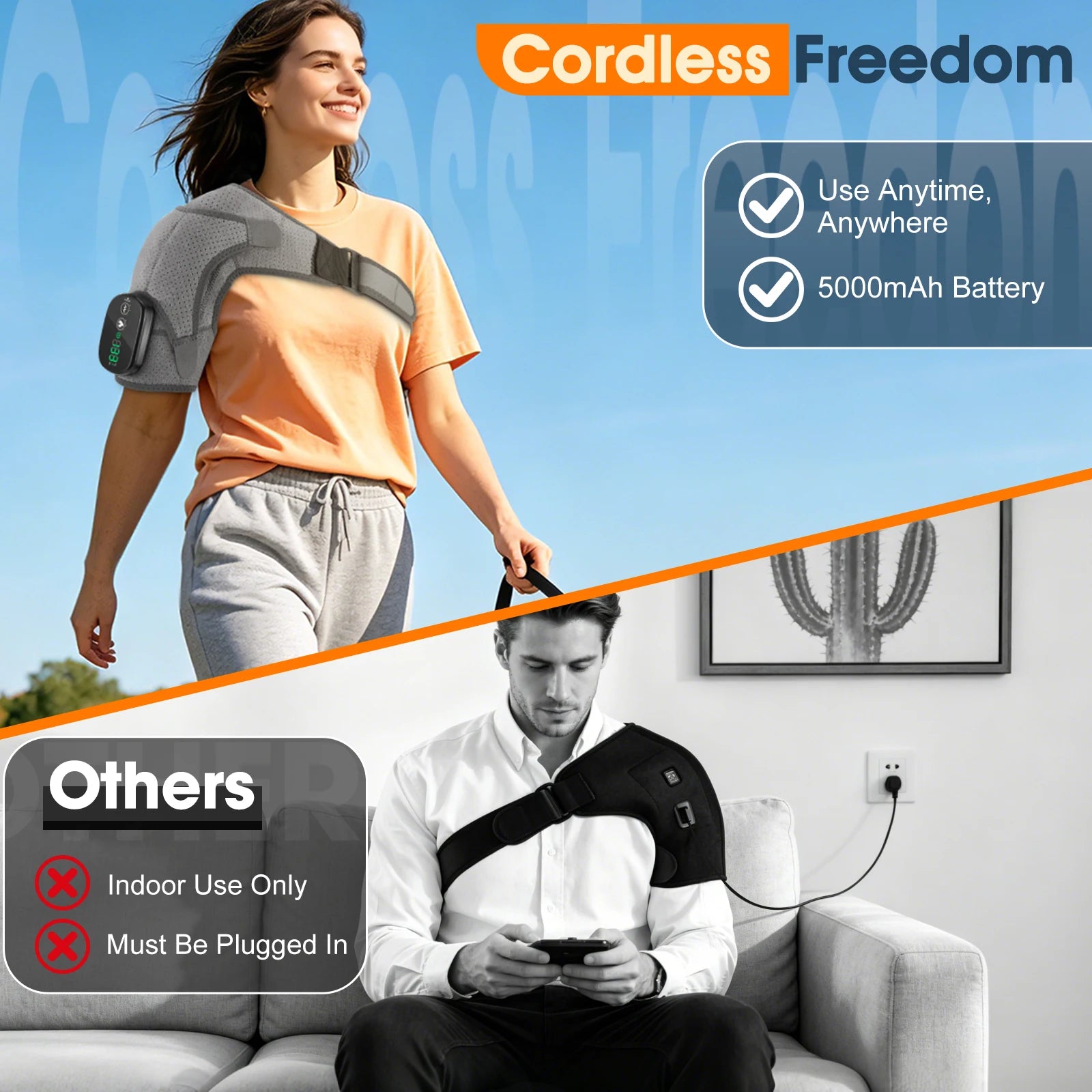 Cordless Heated Shoulder Massage Wrap with Vibration for Pain Relief - 3