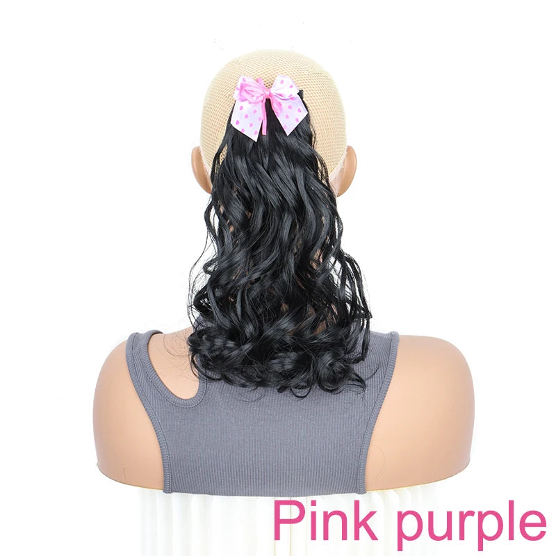 Wavy Curly Ponytail Hair Extension Clip with Bow for Girls - 7