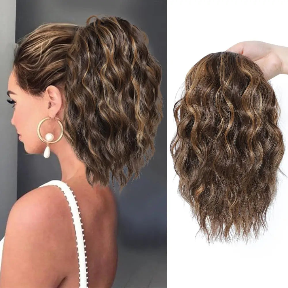 14-Inch Curly Water Ripple Drawstring Ponytail Extension - 18