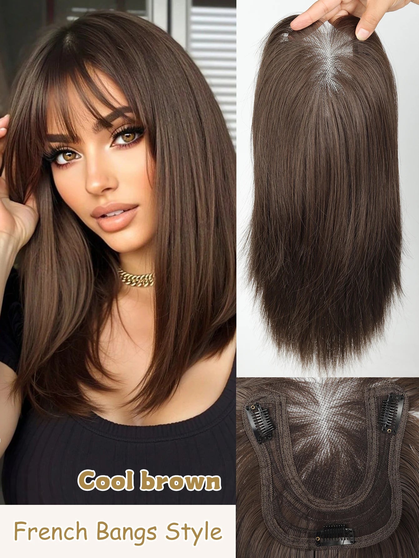 Natural Synthetic Hair Topper with Bangs for Women - 20
