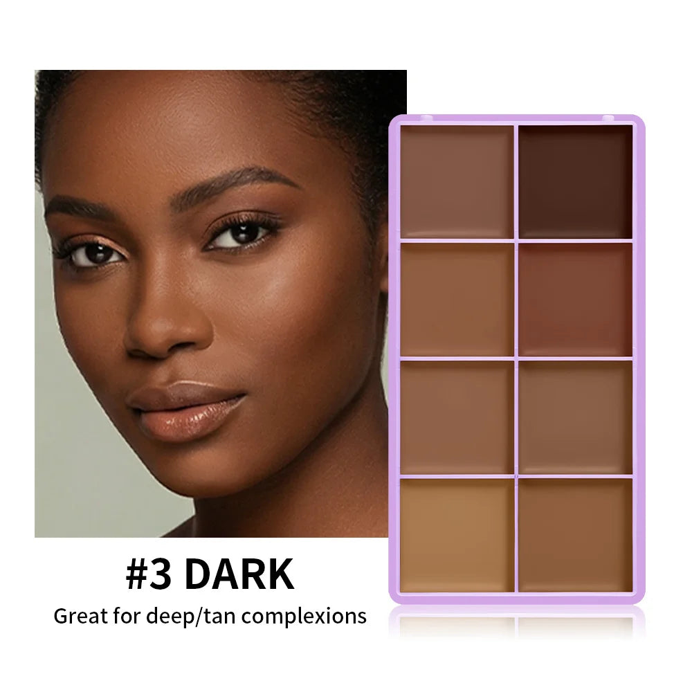 8-Shade Matte Cream Concealer Palette for Full Coverage and Contouring