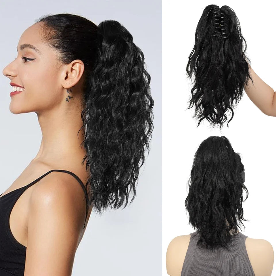 14-Inch Wavy Synthetic Claw Clip Ponytail Extension - 16