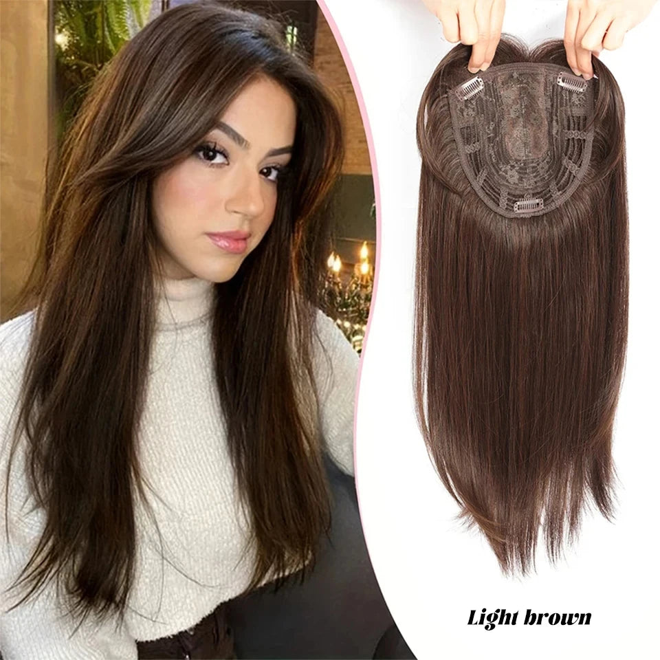 Clip-In Hair Topper with Bangs for Natural Volume and Root Coverage