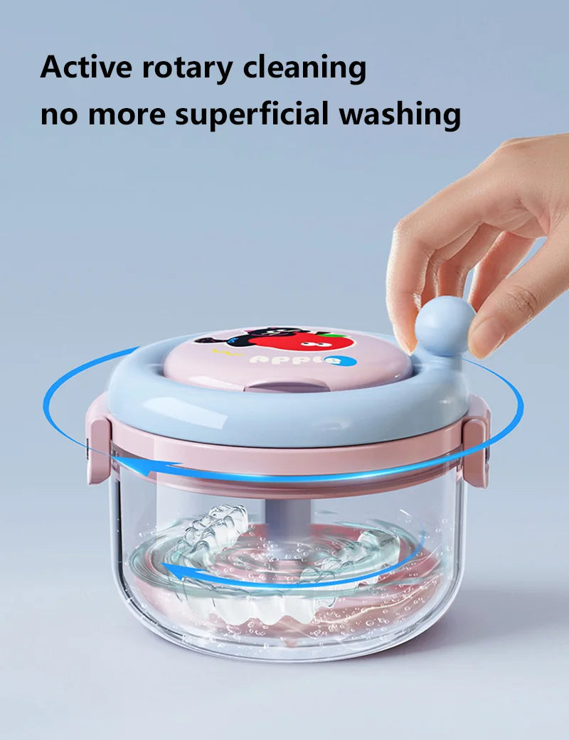 Portable Denture Cleaning Case with Rotary Brush and Storage Tray