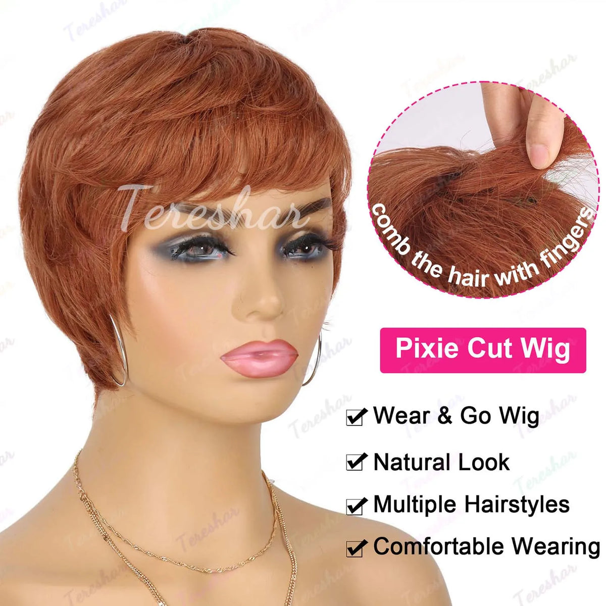 Short Pixie Cut Synthetic Wig with Bangs for Women