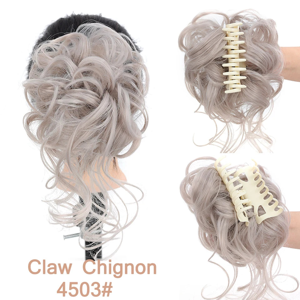 Messy Curly Claw Clip Hair Bun Extension
