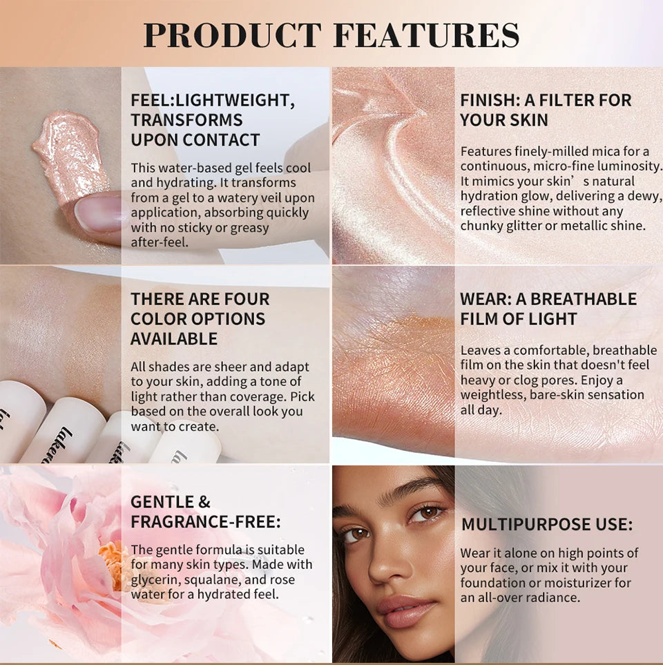 Luminous Water-Based Gel Highlighter for Radiant Dewy Skin