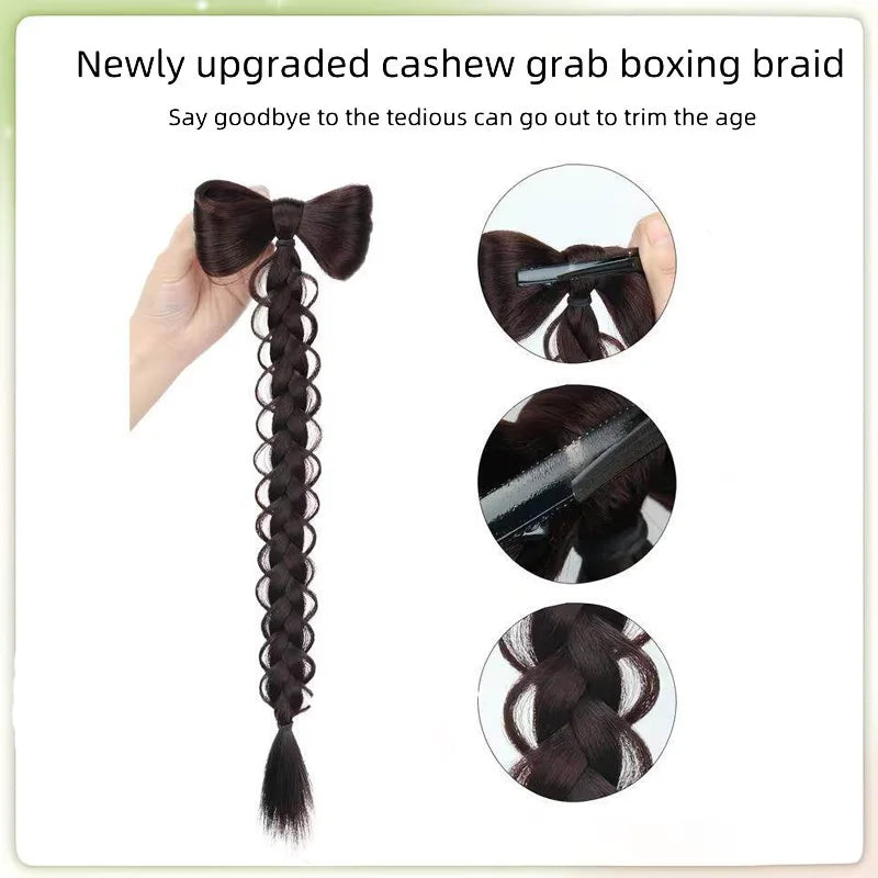 18-Inch Braided Ponytail Extension with Elegant Bow