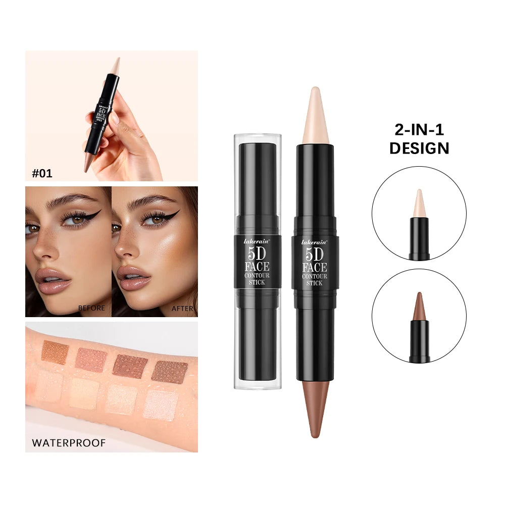 Dual-Ended Cream Contour and Highlighter Stick for Professional Sculpting