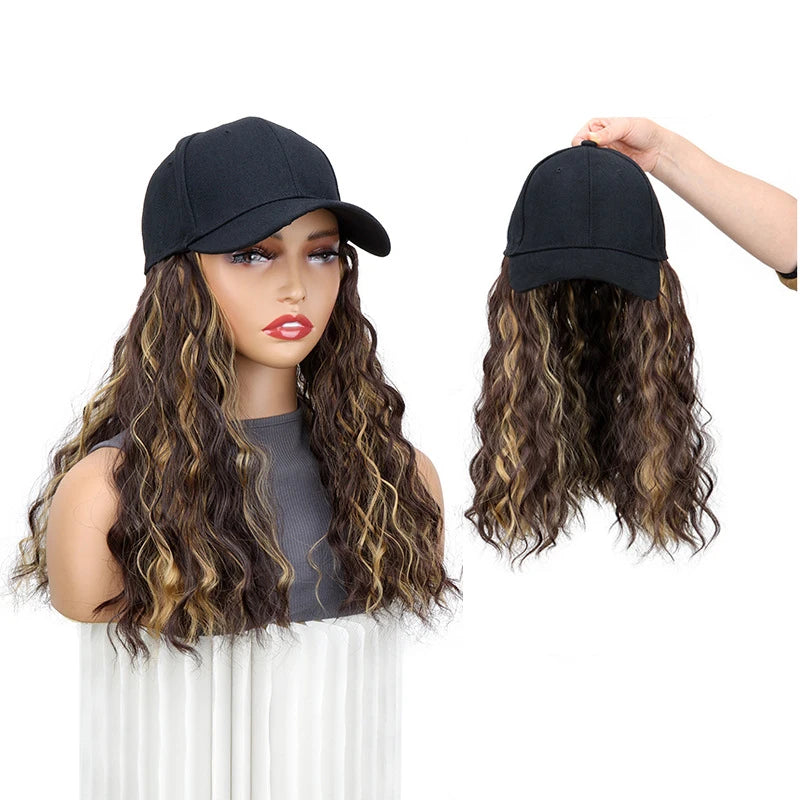 Adjustable Baseball Hat with Curly Hair Extensions - 15