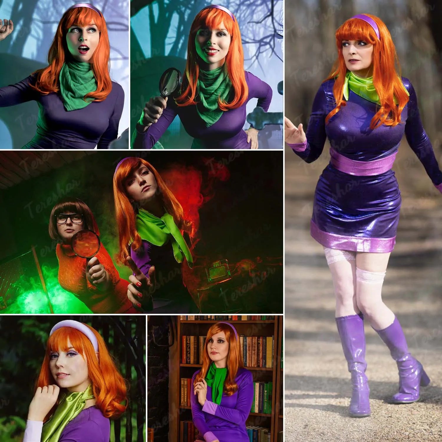 Long Wavy Orange Cosplay Wig with Purple Headband for Women - 2