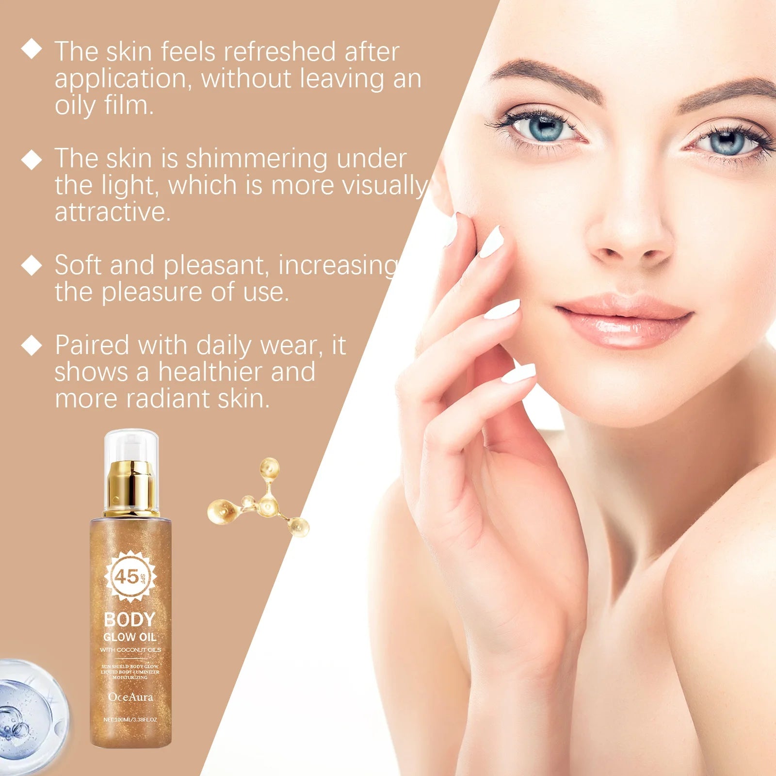 SPF 45 Shimmering Body Glow Oil for Sun Protection and Moisturized Skin - 6