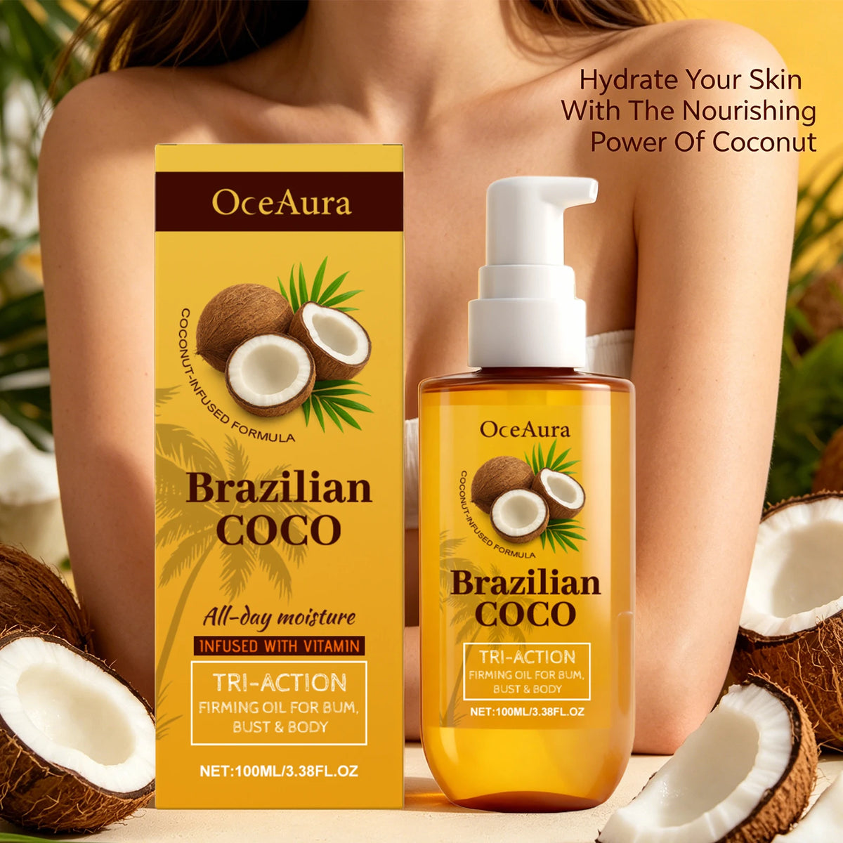 Coconut Firming Body Oil for Skin Hydration and Elasticity Restoration