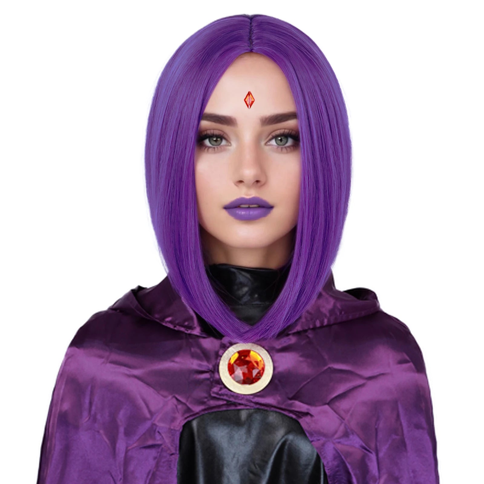 Short Straight Purple Bob Wig for Halloween Cosplay and Costume Parties - 14