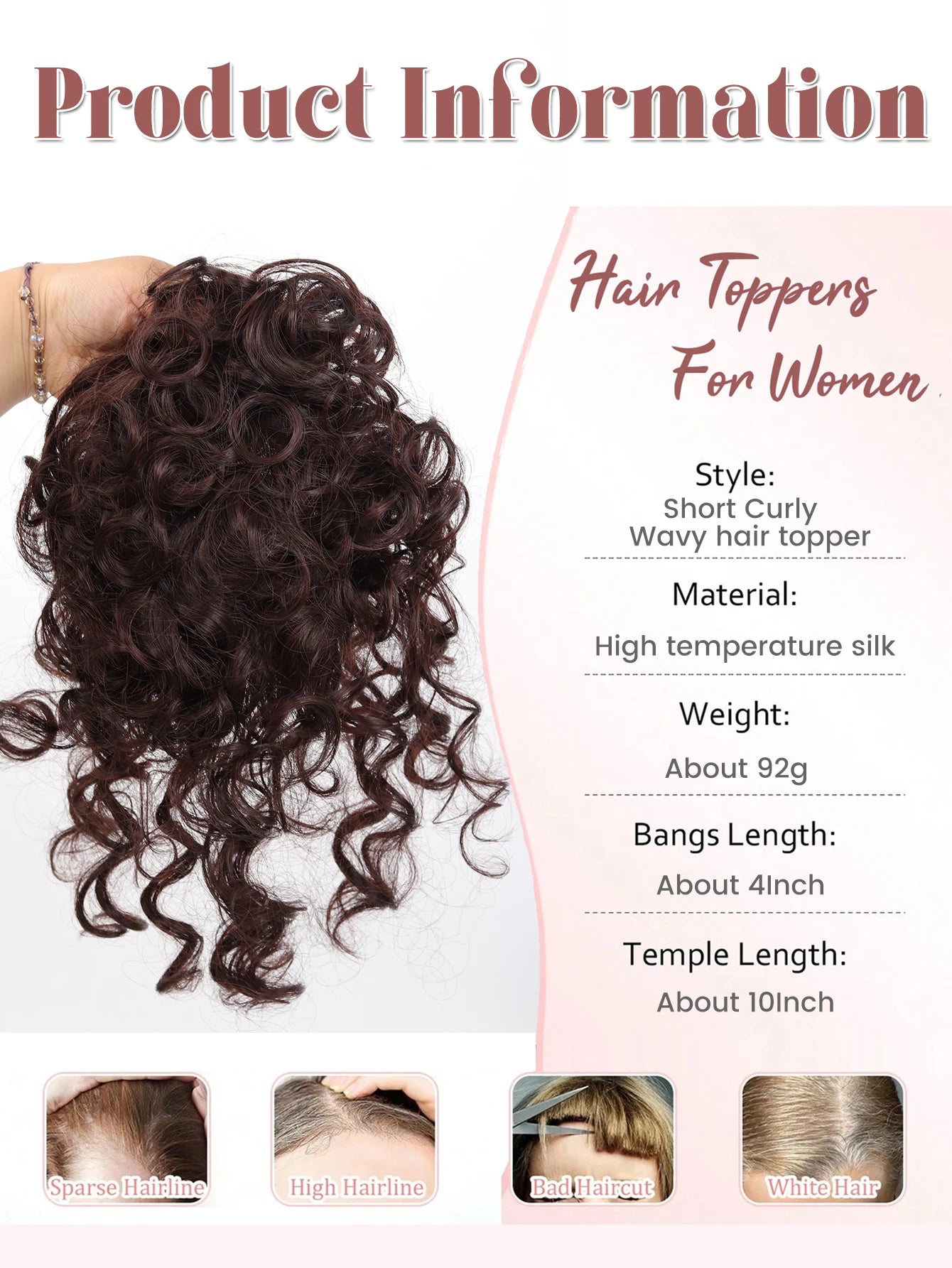 Short Curly Clip-In Hair Topper for Thinning Hair - 9