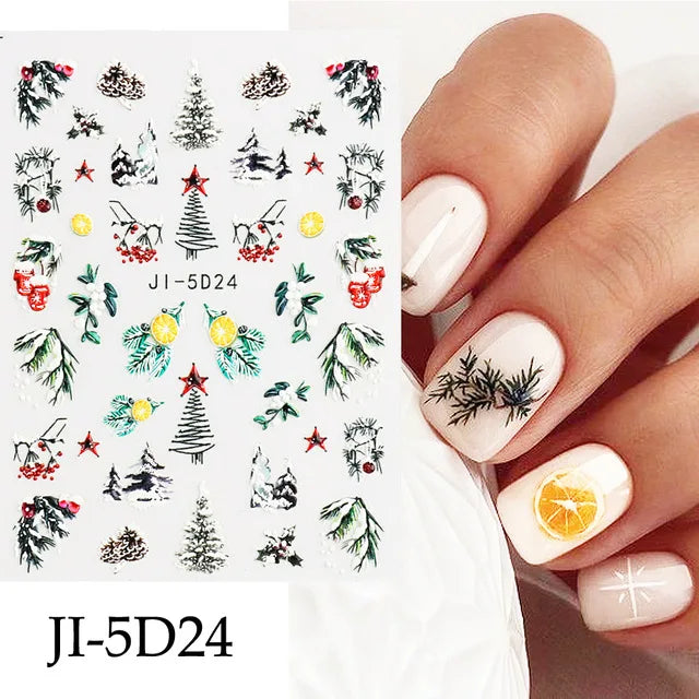 5D Embossed Christmas Nail Art Stickers for Winter Holiday Manicures - 10
