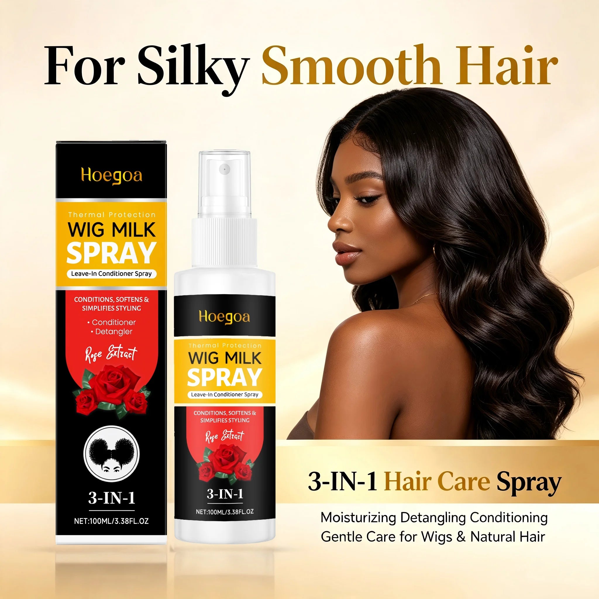 3-in-1 Rose Leave-In Conditioning Spray for Wigs and Natural Hair - 1