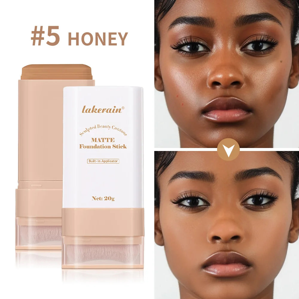 Matte Foundation Stick with Built-in Blending Brush for Flawless Coverage - 5