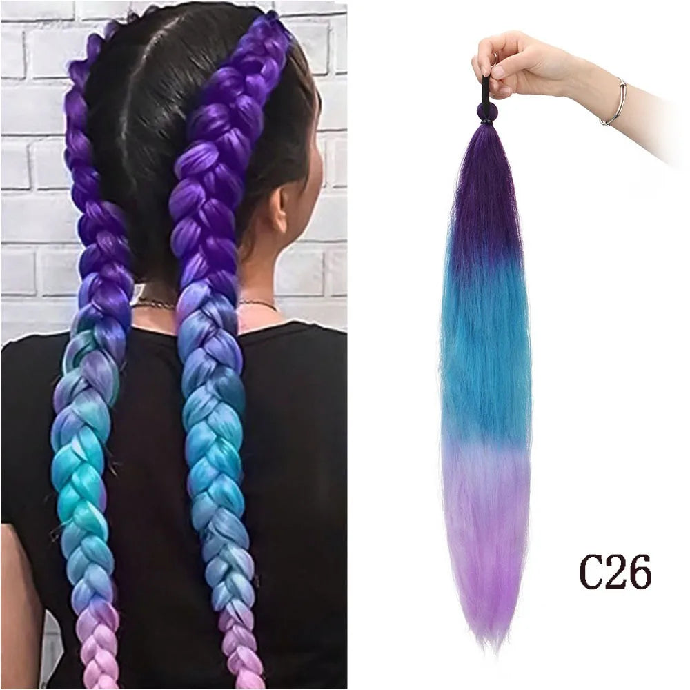 26-Inch Colorful Synthetic Braided Ponytail Extension - 18