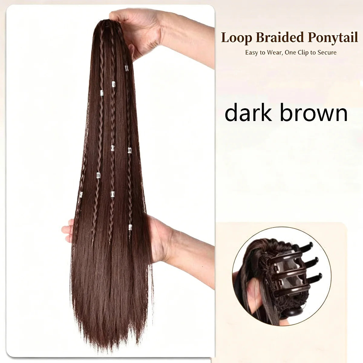 Synthetic Loop Braid Ponytail Clip In Hair Extension with Beads - 10