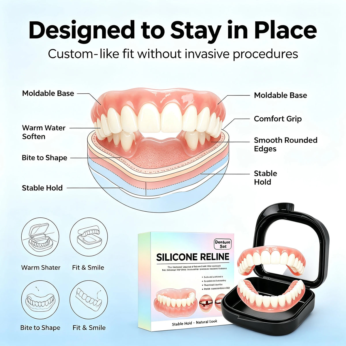 Comfort Fit Silicone Dentures for Instant Natural Smile and Oral Confidence