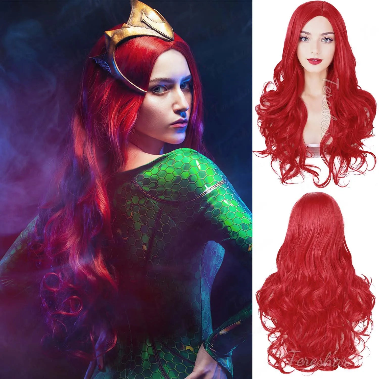 Long Red Curly Wavy Costume Wig for Cosplay and Halloween Parties - 1
