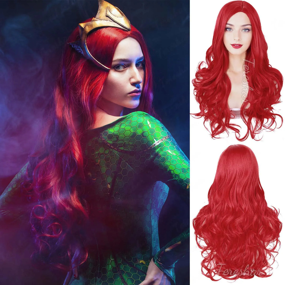 Long Red Curly Wavy Costume Wig for Cosplay and Halloween Parties