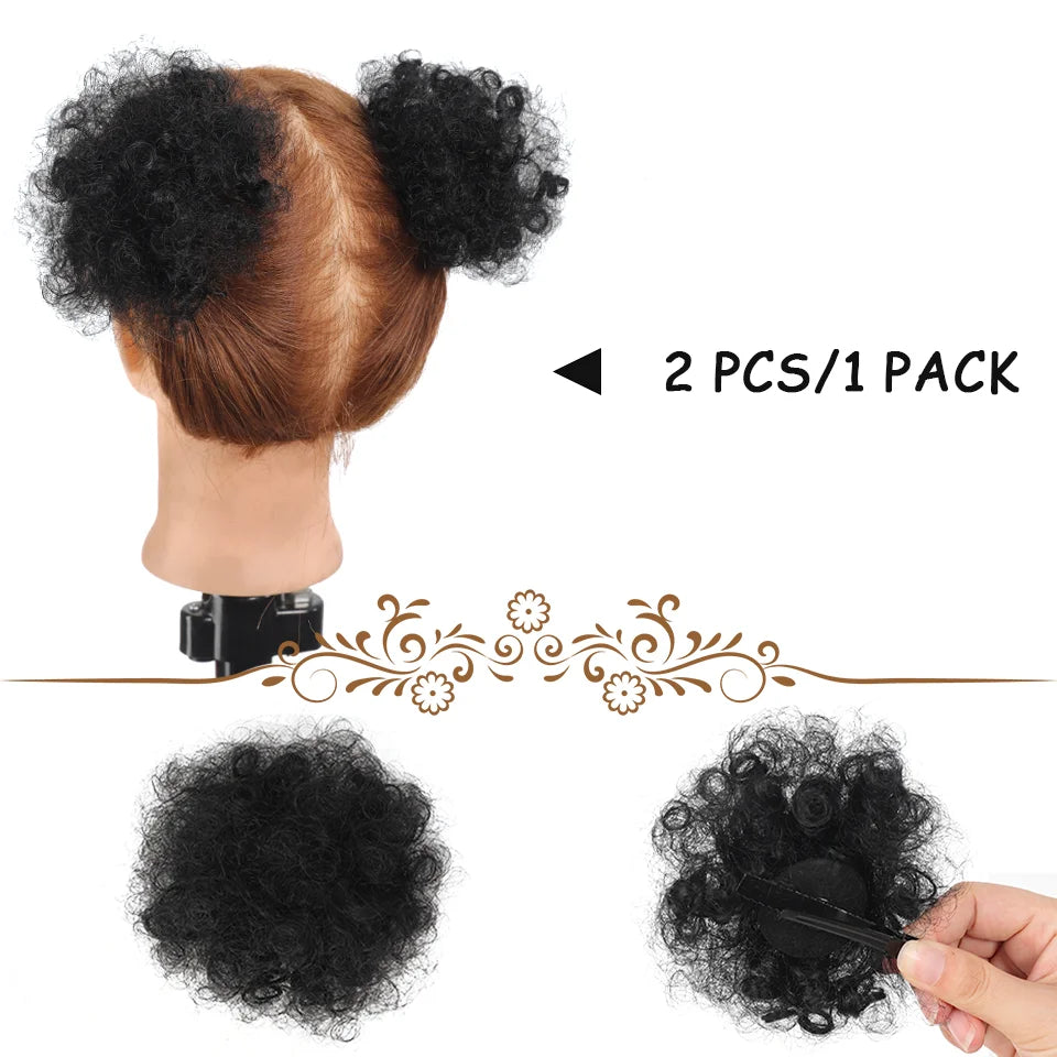 Synthetic Afro Puff Hair Bun Updo for Kids and Women - 4