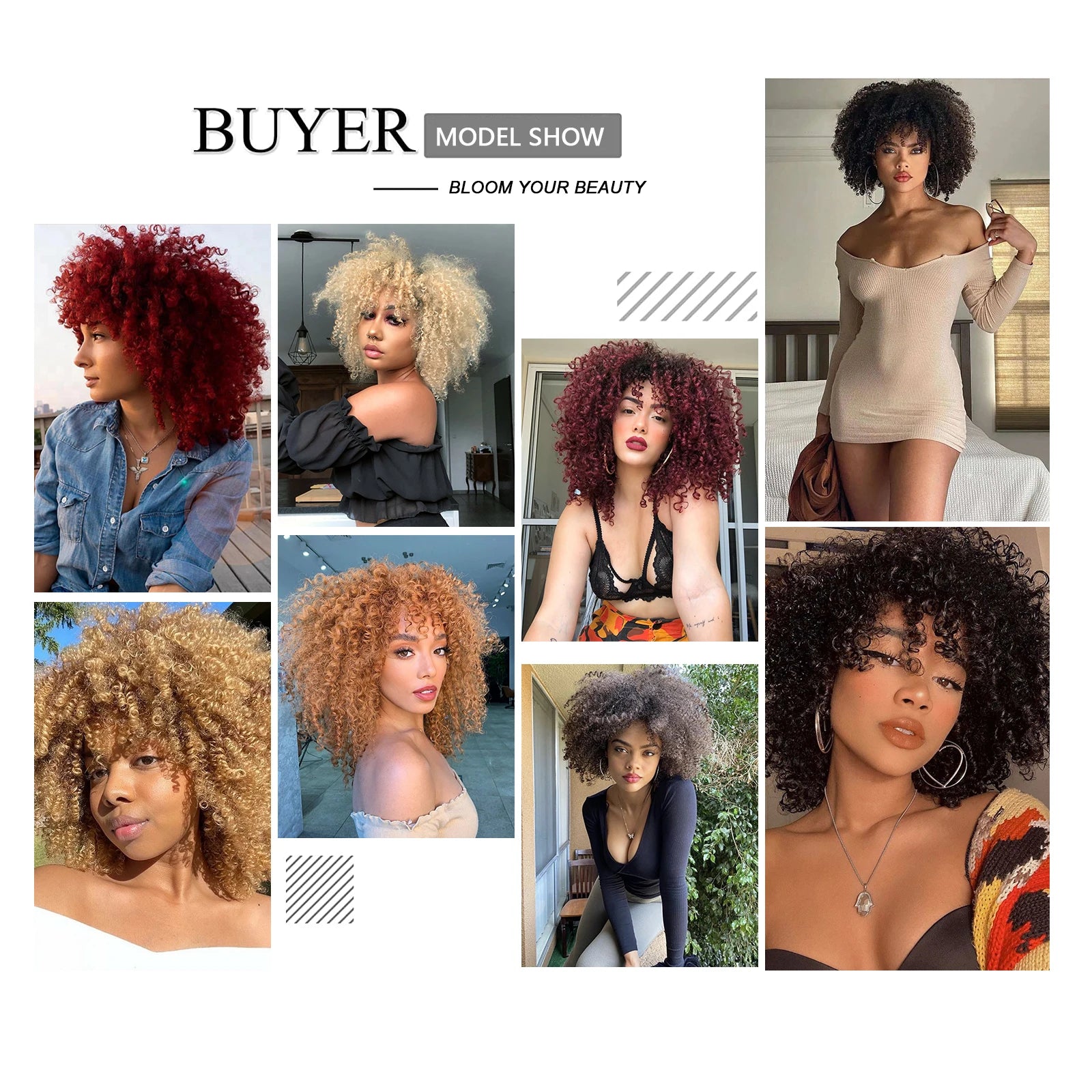 Short Afro Kinky Curly Synthetic Wig with Bangs for Daily Hair Styling - 5