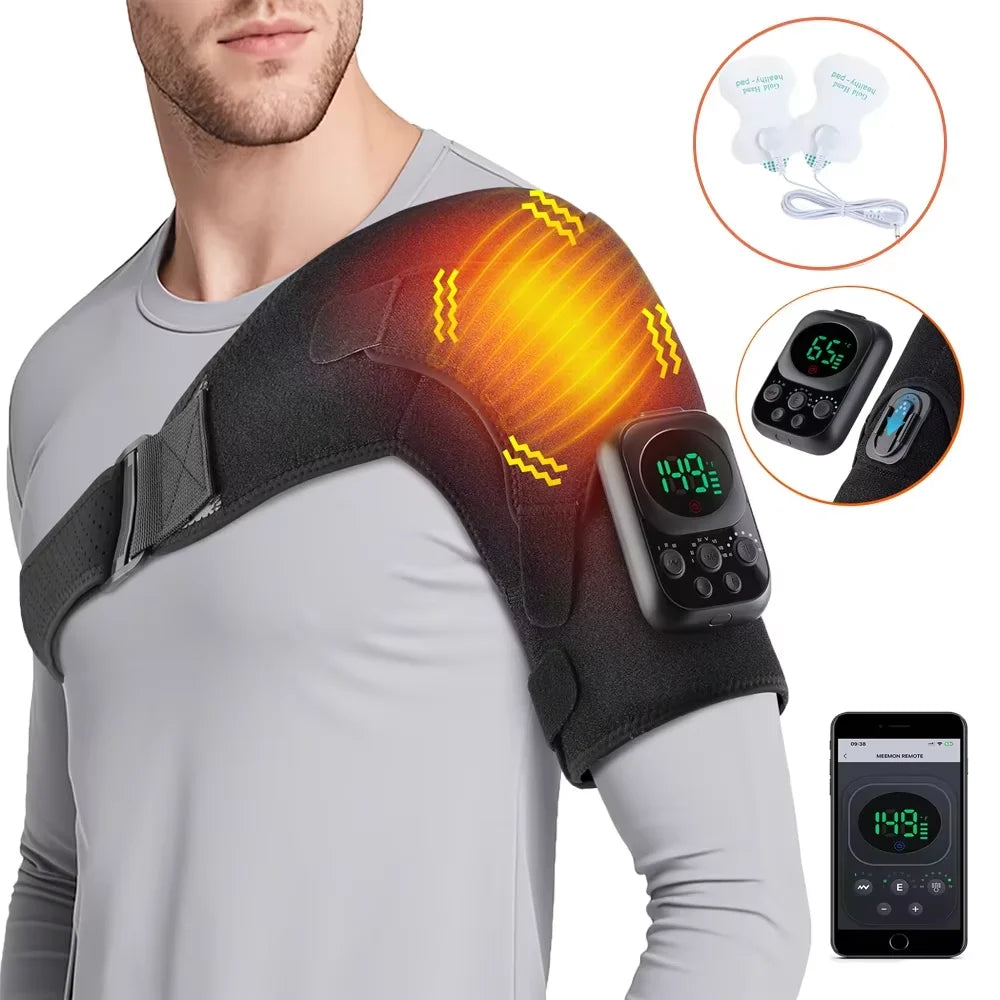 Cordless Heated Shoulder Massage Brace with App Control and Vibration - 34