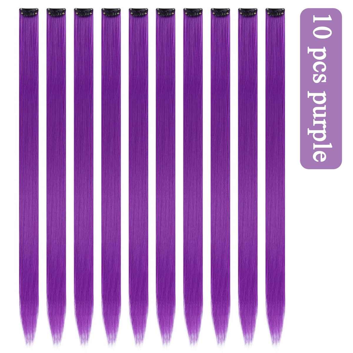 10pc Clip-In Colored Synthetic Hair Extensions for Instant Highlights