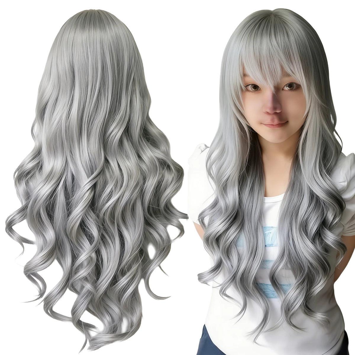 Long Curly Blonde Synthetic Hair Wig for Cosplay and Costume Parties
