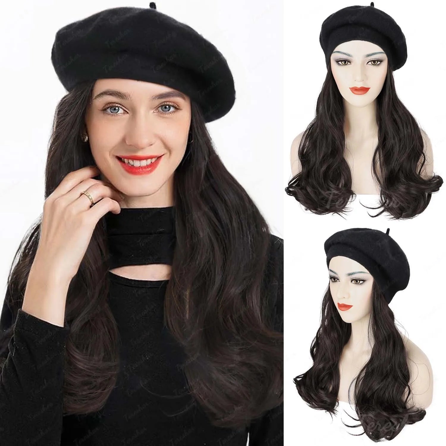 Long Curly Hair Extension Beret Hat for Women - 15