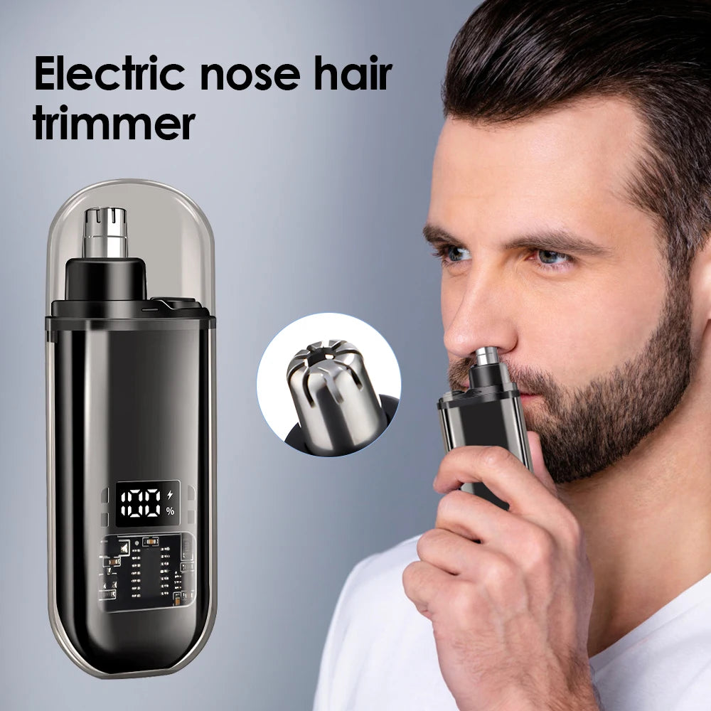 Electric Rechargeable Nose and Ear Hair Trimmer with LED Display - 8