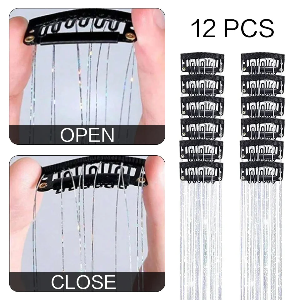 20-Inch Shiny Glitter Clip-In Hair Extensions for Parties - 3