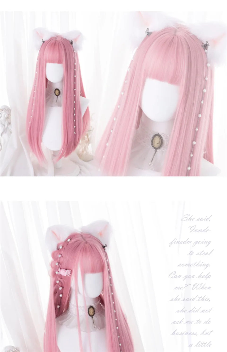 24-Inch Long Pink Cosplay Wig for Costumes - 14