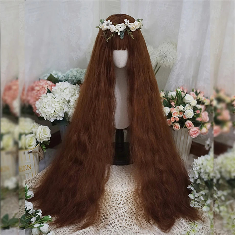 110cm Extra Long Wavy Cosplay Lolita Wig with Bangs - 16