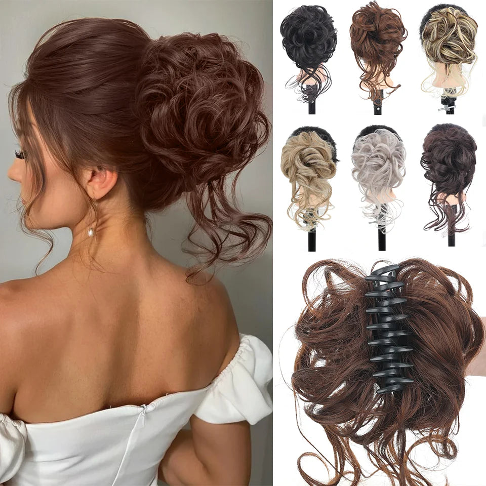 Messy Curly Claw Clip Hair Bun Extension - 1