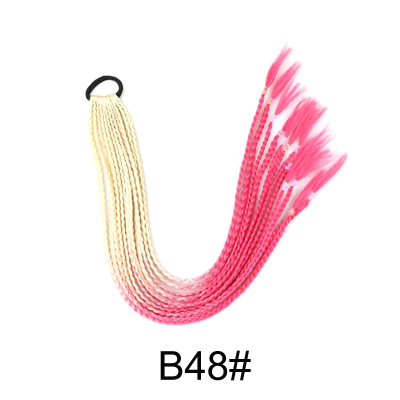 24-Inch Rainbow Braided Ponytail Extension for Vibrant Styles