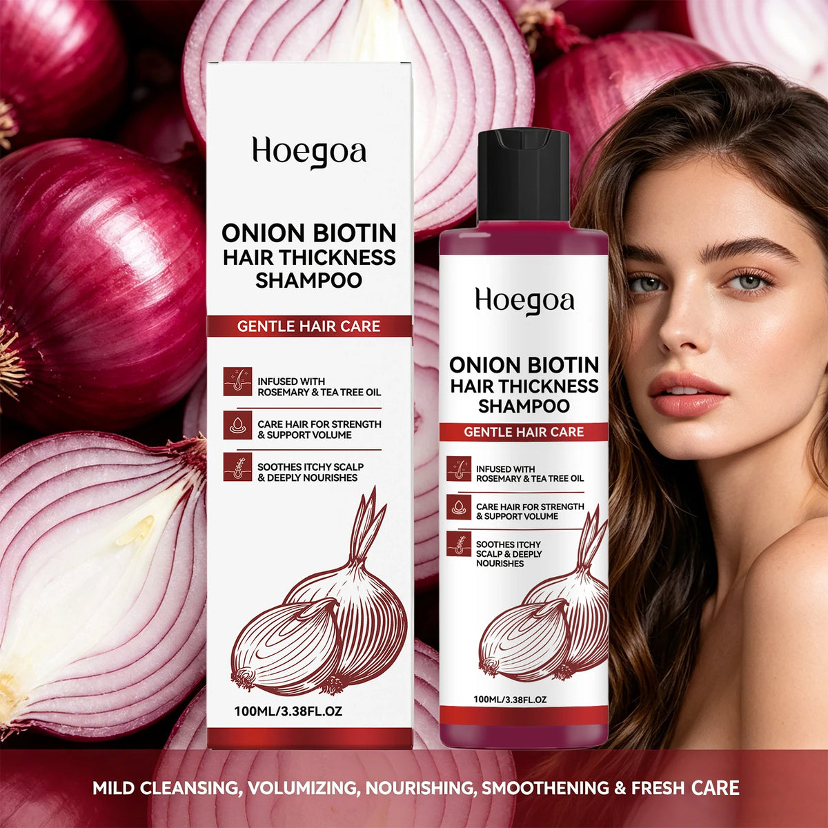 Onion Biotin Shampoo for Thicker Voluminous Hair and Scalp Nourishment