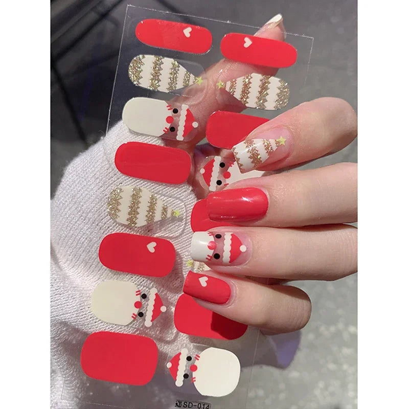 Festive Winter Snowflake Semi-Cured Gel Nail Wraps for Holiday Manicures - 27