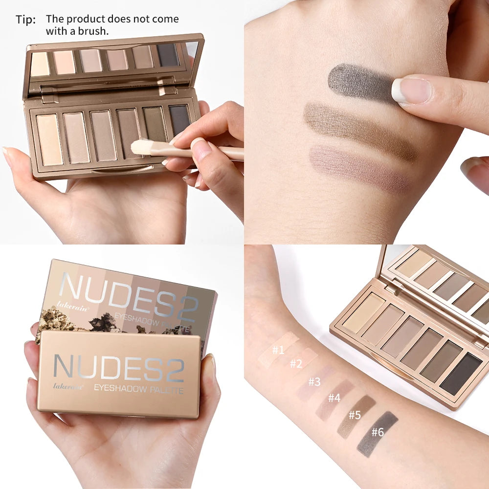 6-Color Matte Eyeshadow Palette for Neutral Nude and Smoky Eye Looks