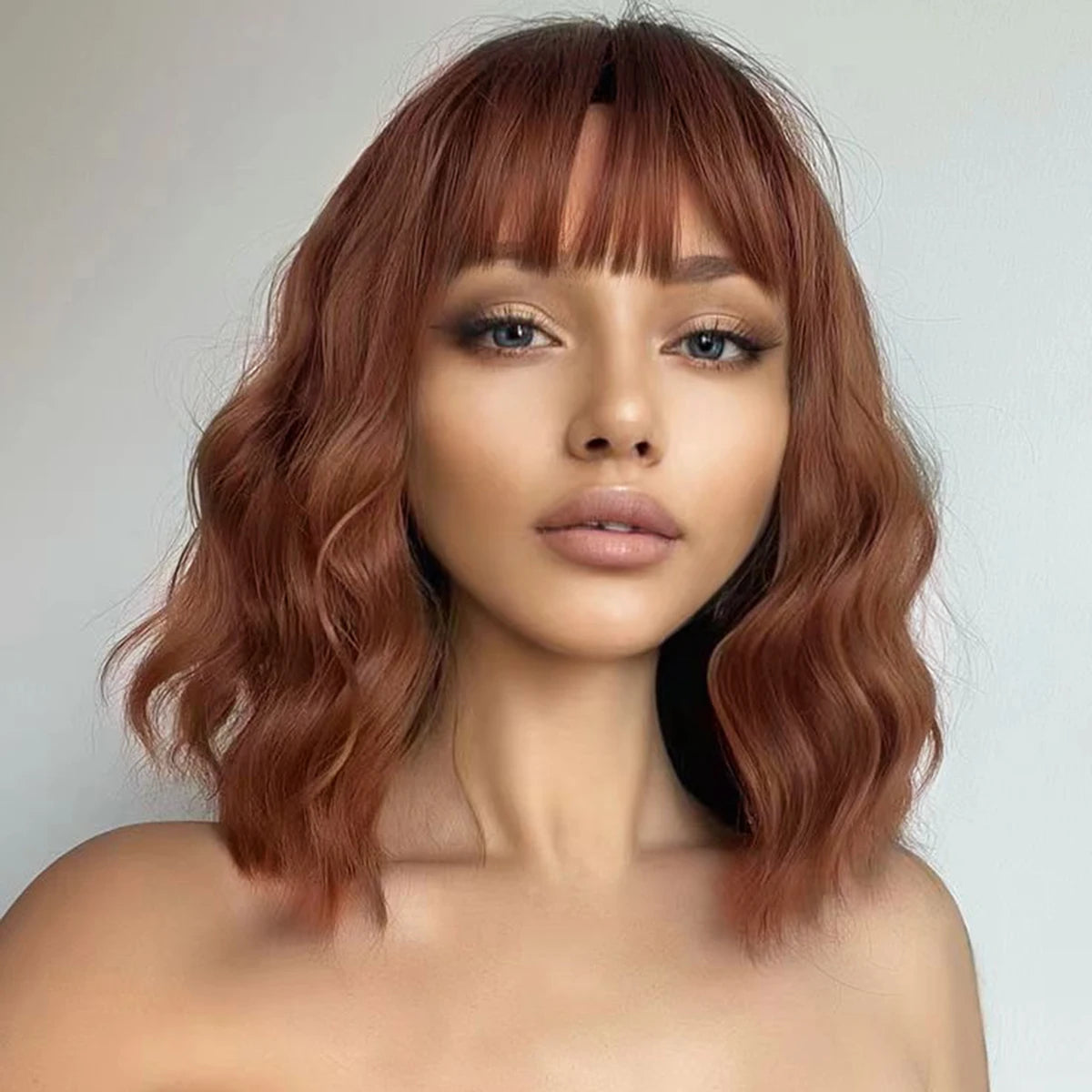 Short Wavy Bob Wig with Bangs for Daily Wear