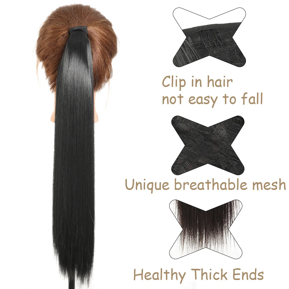 22-Inch Long Straight Wrap Around Ponytail Extension - 3